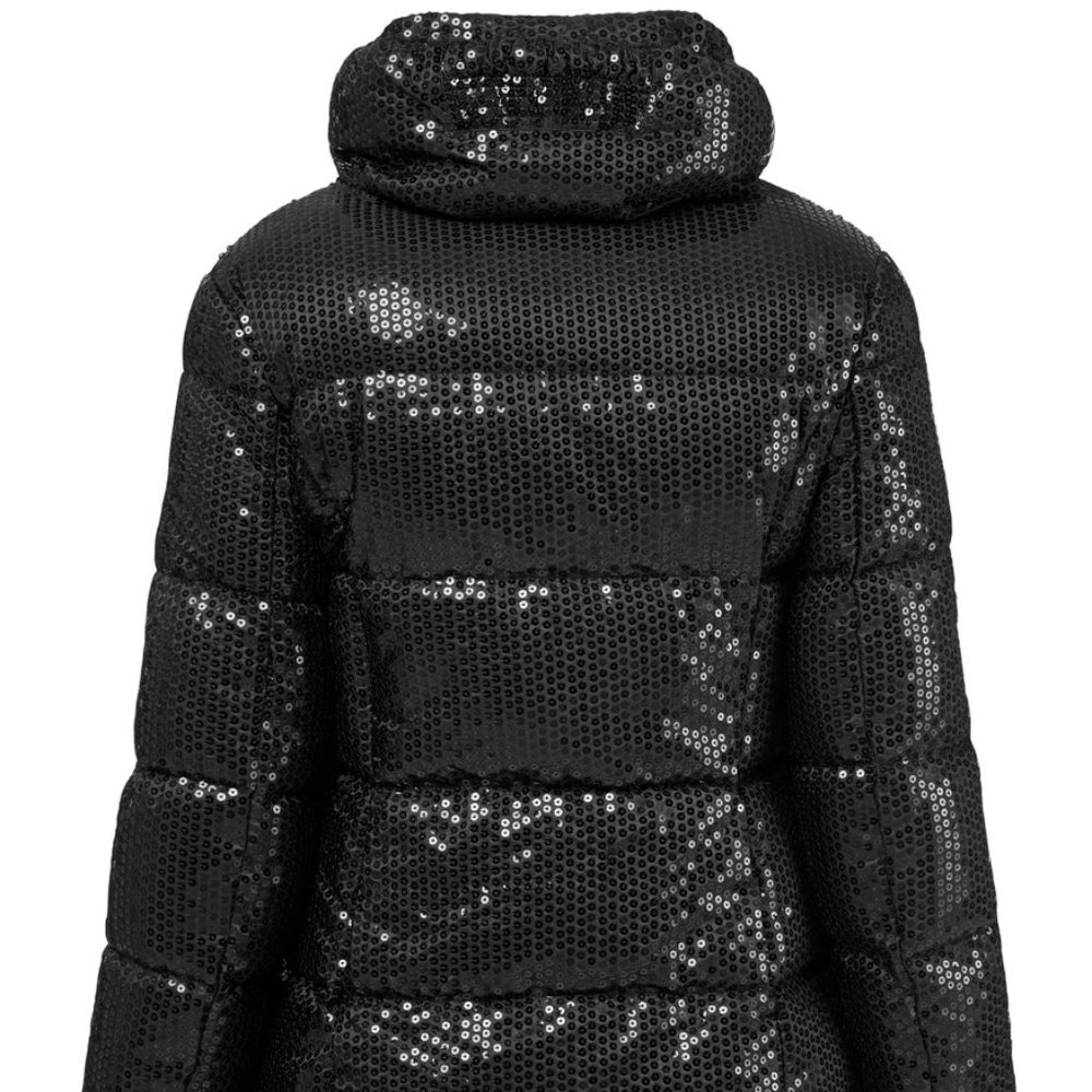 NWT Unreal Fur Black Sequin Puffer Jacket Front Zip High Collar Sz XS - Picture 16 of 16